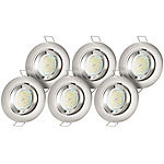 Luminea 6er-Set Einbaurahmen MR16, Nickel, inkl. LED-Spotlights, 3 W, weiß Luminea Lampen-Einbaufassungen