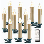 Lunartec Funk-Weihnachtsbaum-LED-Kerzen, Fernbedienung, 10er-Set, golden Lunartec Kabellose LED-Weihnachtsbaumkerzen mit Fernbedienung