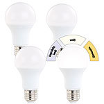 Luminea 4er-Set LED-Lampen, 10 W, 810 lm, A+, Lichtfarbe 3-stufig wählbar, E27 Luminea LED-Lampen E27 mit 3 Farbtemperatur-Stufen