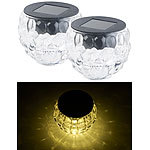 Lunartec 2er-Set Solar-LED-Windlichter aus Glas, mit Lichtmuster, IP44, Ø 8cm Lunartec Solar-Windlichter