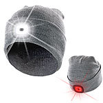 Lunartec Graue Strickmütze mit weißen (vorne) & roten (hinten) LEDs Lunartec