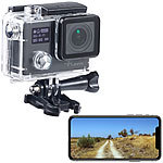 Somikon 4K-Action-Cam für UHD-Videos, 2 Displays, WLAN, 16MP-Sony-Sensor IP68 Somikon Wasserdichte UHD-Action-Cams mit Webcam-Funktion