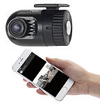NavGear Mini-HD-Dashcam MDV-1600.av mit G-Sensor, WLAN und Smartphone-App NavGear WiFi-HD-Dashcams mit G-Sensoren