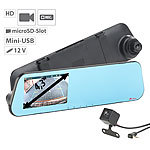 NavGear HD-Rückspiegel-Dashcam mit Rückfahrkamera (Versandrückläufer) NavGear HD-Rückspiegel-Dashcams mit Rückfahr-Kamera