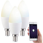 Luminea 3er-Set WLAN-LED-Lampe, für Amazon Alexa & Google Assistant, E14, CCT Luminea E14-LED-Lampen, kompatibel zu Amazon Alexa & Google Assistant