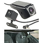 NavGear Unauffällige Full-HD-Dashcam, VGA-Rückfahrkamera, WLAN, G-Sensor, App NavGear WLAN-Full-HD-Dashcams mit Rückfahrkameras
