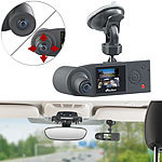 NavGear Profi Full-HD-Dashcam mit 2 Kameras für 360°-Panorama, G-Sensor NavGear Dashcams mit 2 Kameras für 360°-Video und G-Sensor