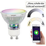 Luminea Home Control WLAN-LED-Glas-Spot GU10 für Siri, Alexa, Google Assistant, RGB, CCT Luminea Home Control 