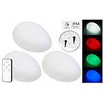 Lunartec Solar-LED-Dekostein mit Fernbedienung, RGB+W, IP44, 3er-Set Lunartec