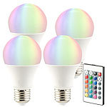 Luminea LED-Lampe in RGB + Warmweiß, E27, 10 Watt, Fernbedienung, 4er-Set Luminea LED-Tropfen E27 mit Farbwechsel (RGBW)