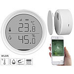 Luminea Home Control WLAN-Temperatur- & Luftfeuchtigkeits-Sensor mit App, 15-Tage-Speicher Luminea Home Control WLAN-Temperatur- & Luftfeuchtigkeits-Sensoren mit App-Auswertungen