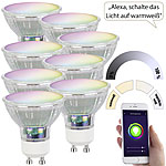 Luminea Home Control 8er-Set WLAN-RGB/CCT-Glas-Lampe, GU10, für Siri, Alexa & GA, 4,5 W Luminea Home Control