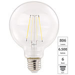 Luminea LED-Filament-Birne, E27, A++, 6 W, 806 lm, 360°, tageslichtweiß, G95 Luminea LED-Filament-Globen E27 (tageslichtweiß)