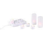 Lunartec 6 LED-Akku-Teelichter, flackernde Flamme, Teelichthalter, Ladestation Lunartec Akku-LED-Teelicht-Sets mit Ladestation