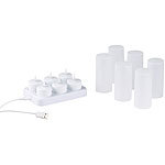 Lunartec 6 LED-Akku-Teelichter, flackernde Flamme, Teelichthalter, Ladestation Lunartec Akku-LED-Teelicht-Sets mit Ladestation