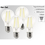 Luminea LED-Filament-Lampen, 806 Lm, 6 Watt, 6.500 K, tageslichtweiß, 4er-Set Luminea LED-Filament-Tropfen E27 (tageslichtweiß)