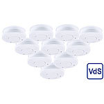 PEARL Fotoelektrischer Rauchwarnmelder, VdS-zertifiziert, 10er-Set PEARL Rauchmelder mit 10-Jahres-Batterie