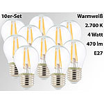 Luminea LED-Filament-Tropfen, G45, E27, 470 lm, 4 W, 360°, 2.700 K, 10er-Set Luminea LED-Filament-Tropfen E27 (warmweiß)