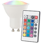 Luminea LED-Spot GU10, RGB & warmweiß, 4 Watt, 300 Lumen, A+, Fernbedienung Luminea LED-Spots GU10 mit Farbwechsel (RGBW) und Fernbedienungen