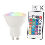 Luminea LED-Spot GU10, RGB & warmweiß, 4 Watt, 300 Lumen, A+, Fernbedienung Luminea LED-Spots GU10 mit Farbwechsel (RGBW) und Fernbedienungen