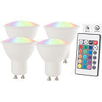 Luminea LED-Spot GU10, 4 Watt, 300 lm, A+, RGB & WW 3000 K, Fernbed., 4er-Set Luminea LED-Spots GU10 mit Farbwechsel (RGBW) und Fernbedienungen
