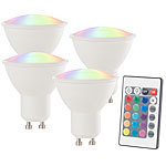 Luminea LED-Spot GU10, 4 Watt, 300 lm, A+, RGB & WW 3000 K, Fernbed., 4er-Set Luminea LED-Spots GU10 mit Farbwechsel (RGBW) und Fernbedienungen
