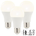 Luminea LED-Lampe mit Radar-Bewegungs- und Lichtsensor, 12 Watt, E27, 3er-Set Luminea LED-Lampen mit Radar-Bewegungsmelder und Dämmerungssensor