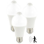 Luminea LED-Lampe mit PIR-Sensor, 6,5 Watt, E27, 444 Lumen, weiß, 3er-Set Luminea LED-Lampe mit PIR-Bewegungssensoren ohne Dämmerungssensoren