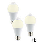 Luminea LED-Lampe mit PIR-Sensor, 6,5 Watt, 457 Lumen, E27, warmweiß, 3er-Set Luminea LED-Lampe mit PIR-Bewegungssensoren ohne Dämmerungssensoren