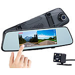 NavGear Full-HD-Rückspiegel-Dashcam, Rückfahrkamera, 17,4-cm-Touch-Display NavGear Full-HD-Rückspiegel-Dashcams mit Rückfahr-Kamera