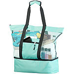 PEARL Leichte 2in1-Strand-Netztasche mit Kühlfach und Seitenfach, hellblau PEARL Strandtaschen mit Kühlfach