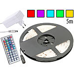 Lunartec RGB-LED-Streifen LC-500N mit Netzteil & Fernbedienung, 5 m, Innen Lunartec LED-Lichtbänder mit RGB-Farbwechsel