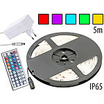 Lunartec RGB-LED-Streifen LC-500A mit Netzteil & Fernbedienung, 5 m, IP65 Lunartec Outdoor-LED-Lichtbäder mit RGB-Farbwechsel