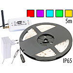 Lunartec RGB-LED-Streifen LC-500A mit Netzteil & Smartphone-Controller, IP65 Lunartec Outdoor-LED-Lichtbäder mit RGB-Farbwechsel