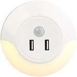 Luminea LED-Steckdosen-Nachtlicht mit PIR- und Lichtsensor, 2x USB (10 Watt) Luminea LED-Steckdosen-Nachtlichter mit PIR-/Lichtsensoren und USB-Ladeports