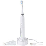 newgen medicals Elektrische USB-Reise-Schallzahnbürste, Akku,5 Modi, Netzteil, weiß newgen medicals Schallzahnbürste mit Ladestation für USB und Netzstecker
