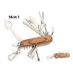 PEARL 16in1-Multifunktions-Taschenmesser aus Edelstahl mit Echt-Holz-Griff PEARL Multifunktions-Taschenmesser