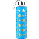 PEARL Trinkflasche aus Borosilikat-Glas, blaue Silikonhülle, 550ml, BPA-frei PEARL Trinkflaschen aus Borosilikat-Glas, mit Silikonhülle