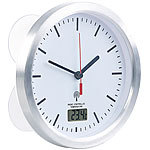 St. Leonhard Badezimmer-Funk-Wanduhr mit Thermometer & Saugnäpfen, Alu-Rahmen, IPX4 St. Leonhard Badezimmer-Funk-Wanduhren mit Thermometer