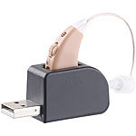 newgen medicals HdO-Hörverstärker HV-340 mit externem Hörer, Akku & USB-Ladeschale newgen medicals Akku-HdO-Hörverstärker
