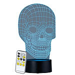 Lunartec 3D-Hologramm-Lampe mit Leuchtmotiv "Totenkopf", 7-farbig Lunartec Mehrfarbige LED-Dekoleuchten mit auswechselbaren Motiven