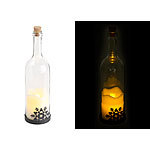 Lunartec 3er-Set Deko-Glasflasche, LED-Kerze & bewegliche Flamme, Schneeflocke Lunartec
