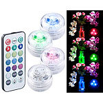 Lunartec 4er-Set Mini-LED-Dekolichter mit Fernbedienung, RGB, dimmbar, IP67 Lunartec