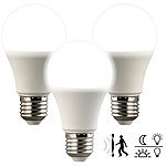 Luminea 3er-Set LED-Lampe, Bewegungs-/Lichtsensor, 806 lm, E27, tageslichtweiß Luminea LED-Lampen mit Radar-Bewegungsmelder und Dämmerungssensor
