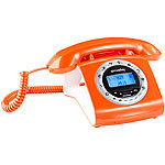 simvalley communications Schnurgebundenes Retro-Festnetztelefon, orange simvalley communications Retro Tisch-Festnetz-Telefon
