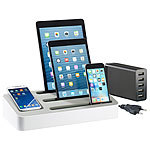 Callstel 4in1 Ladeständer mit 5-Port-Netzteil f. Tablets & Smartphones Callstel Multi-Ladestationen für USB-Mobilgeräte