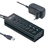 Xystec Aktiver USB-3.0-Hub mit 4 Ports & 3 Schnell-Lade-Buchsen (BC 1.2), 4 A Xystec 