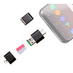 PEARL 4er-Set Mini-Cardreader & USB-Stick für microSD bis 128 GB, USB A & C PEARL
