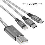 Callstel 2er-Set 3in1-Schnellladekabel: Micro-USB, USB Typ C & Lightning,120cm Callstel