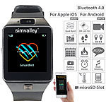 simvalley MOBILE Handy-Uhr/Smartwatch mit Kamera, Bluetooth 4.0, iOS & Android simvalley MOBILE Handy-Smartwatches mit Kameras und Bluetooth für Android und iOS